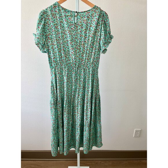 Floral Dress L Tiered Pockets Midi Puff Sleeve Cottagecore Casual Boho Fairycore - Picture 3 of 10